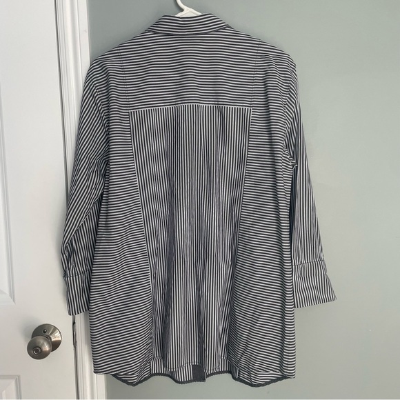 Lafayette 148 Charcoal Gray White Stripe Button Down Shirt - Picture 5 of 10